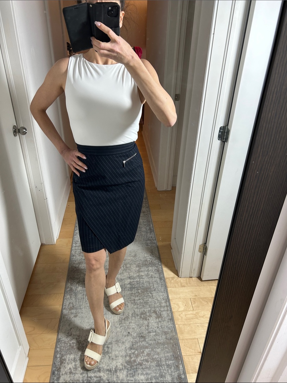🔥 BOGO H&M Navy Blue Pinstripe Pencil Skirt | Asymmetric | Workwear Chic
